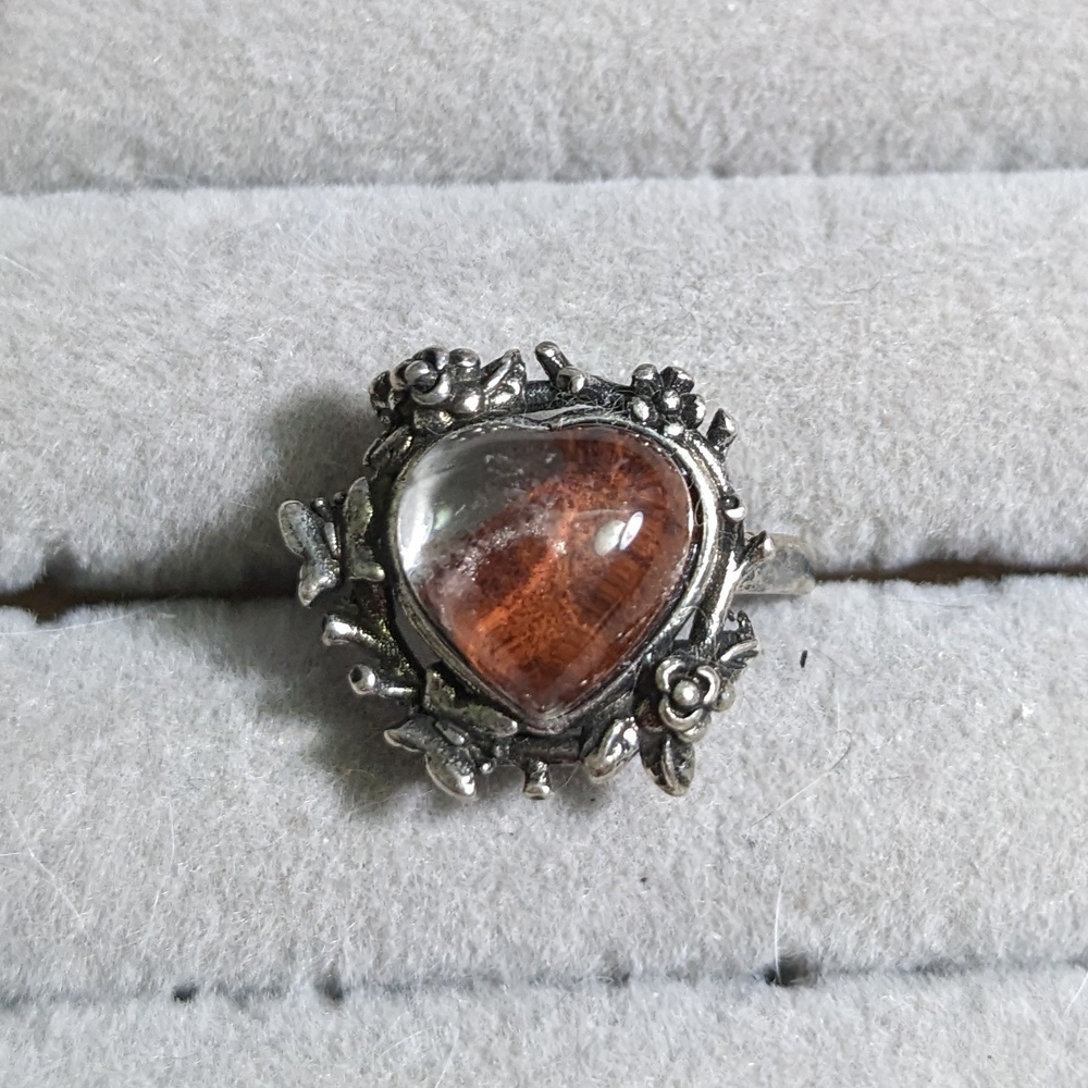 Heart-Shaped Silver and Brown Ring